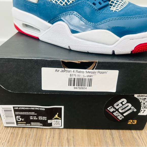 Jordan Kids Retro 4 Messy Room Sneakers in Navy and Red - Picture 3 of 15